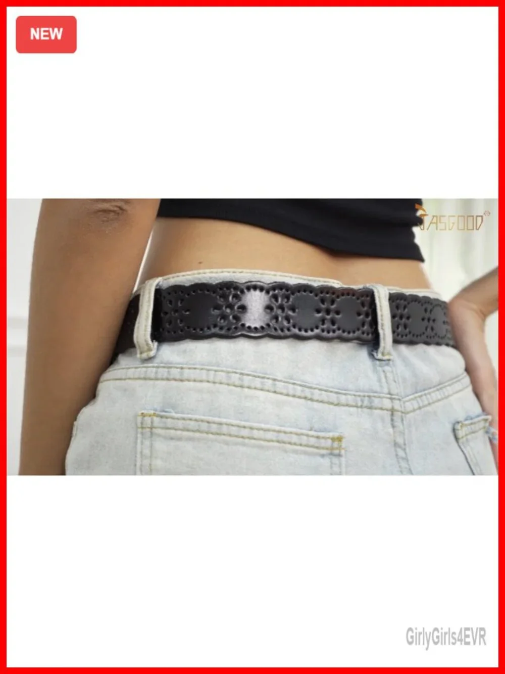 Genuine Leather Women's Wide Hollow Flower Belt for Jeans Pants Fashion Waist